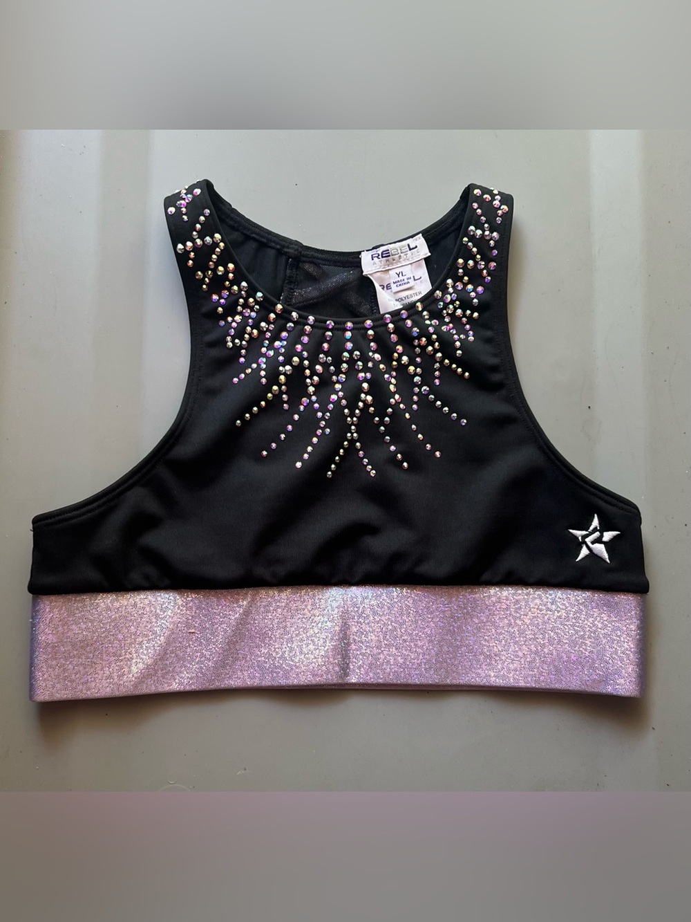 Rebel Black & Pink Sparkle Crop Top - Girls